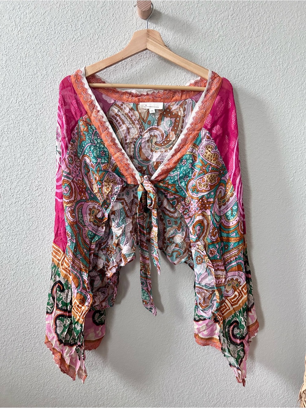 Anthropologie Paisley Print Tie Front Cropped Kimono One Size Bohemian